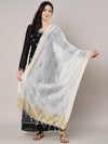 White Chanderi Silk Dupatta with Gold Border & Tassels (Size: 2.5x1 m Approx)