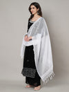Elegant White Cotton Dupatta with Subtle Woven Stripes & Tassel Detailing (Size: 2.5x1 m Approx)