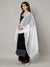 Elegant White Cotton Dupatta with Subtle Woven Stripes & Tassel Detailing (Size: 2.5x1 m Approx)