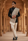 Woolen Mens Shawl in White with All-Over Floral Jaal Weave (80 x 40 Inches)