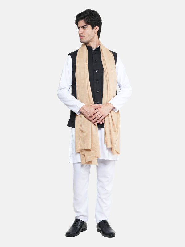 Solid Beige Fine Wool Mens Shawl – Soft Winter Wrap (80 x 40 Inches)