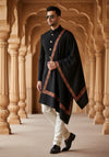 Classic Woolen Mens Shawl with Embroidered Border in Rich Black (80 x 40 Inches)