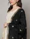 Black Chiffon Dupatta with Gold Motif Embellishment & Scalloped Border (Size: 2.5x1 m Approx)