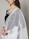 Elegant White Cotton Dupatta with Subtle Woven Stripes & Tassel Detailing (Size: 2.5x1 m Approx)