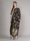 Black Paithani Silk Dupatta with Multicolour Floral Zari Weave (Size: 2.5x1 m Approx)