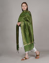 Green Banarasi Silk Dupatta with Gold Zari Buti & Ornate Border (Size: 2.5x1 m Approx)