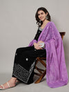 Soft Purple Dupatta with Cotton Thread Floral Embroidery & Lace Border (Size: 2.5x1 m Approx)
