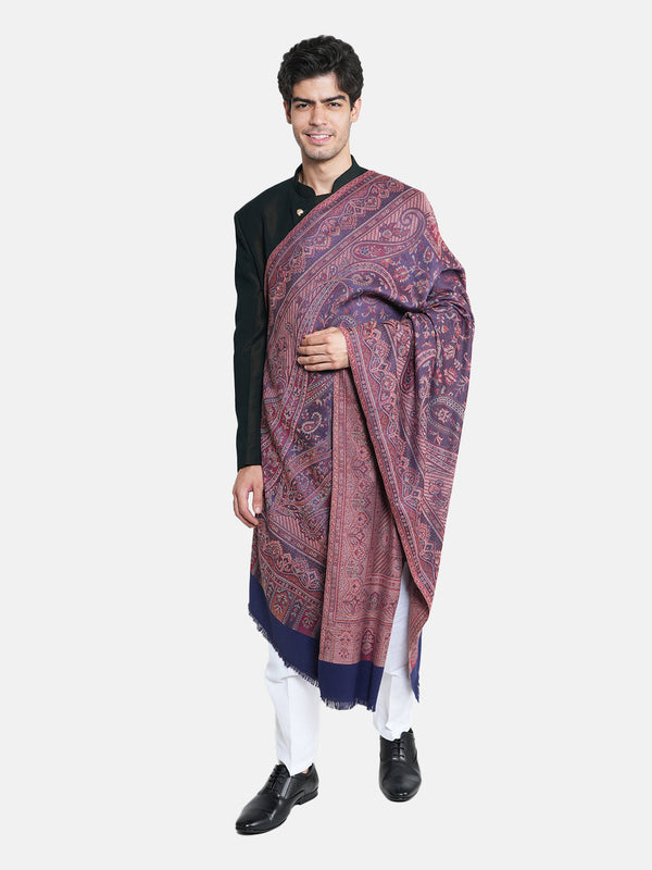 Blue Jamawar Wool Blend Mens Shawl with Intricate Paisley Weave – 80×40 Inches