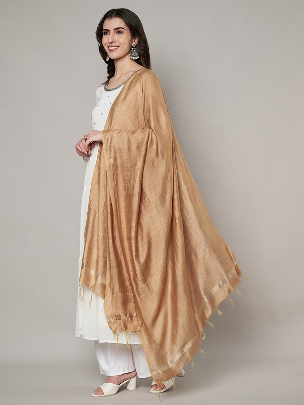 Beige Solid Cotton Dupatta with Subtle Texture & Tassel Ends (Size: 2.5x1 m Approx)