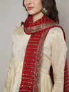 Maroon Chinon Dupatta with Gold Stripe Sequin Work & Gota Border (Size: 2.5x1 m Approx)