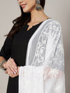 White Karachi Chiffon Dupatta with Elegant Thread Embroidery (Size: 2.5x1 m Approx)