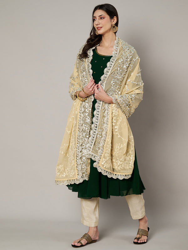 Cream Georgette Dupatta with Hand Gota Patti Work (Size: 2.5x1 m Approx)