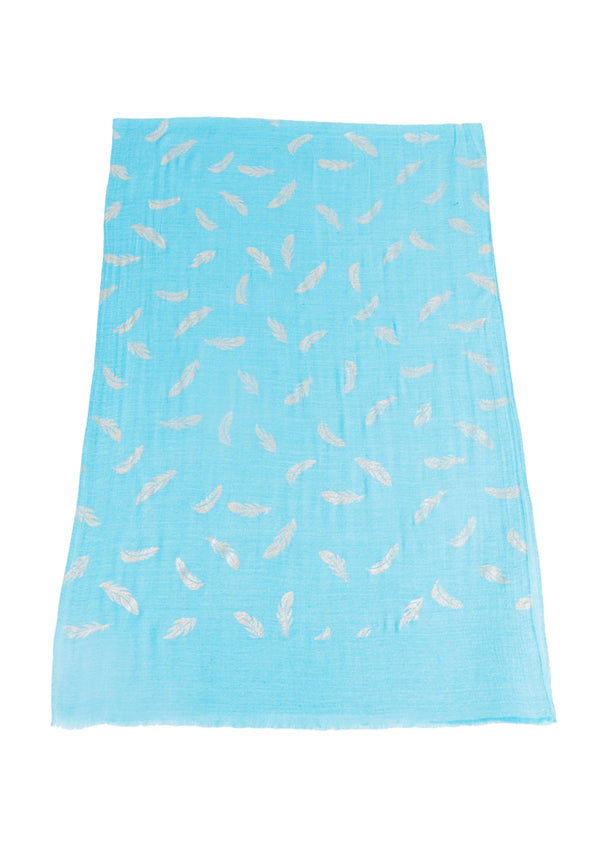 Micro Wool Blue Feather Motif Women Stole | Soft Wrap with Subtle Woven Accents (80 × 28 Inches)