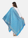 Sky Blue Banarasi Silk Dupatta with All-Over Woven Floral Motifs & Rich Zari Border (Size: 2.5x1 m Approx)