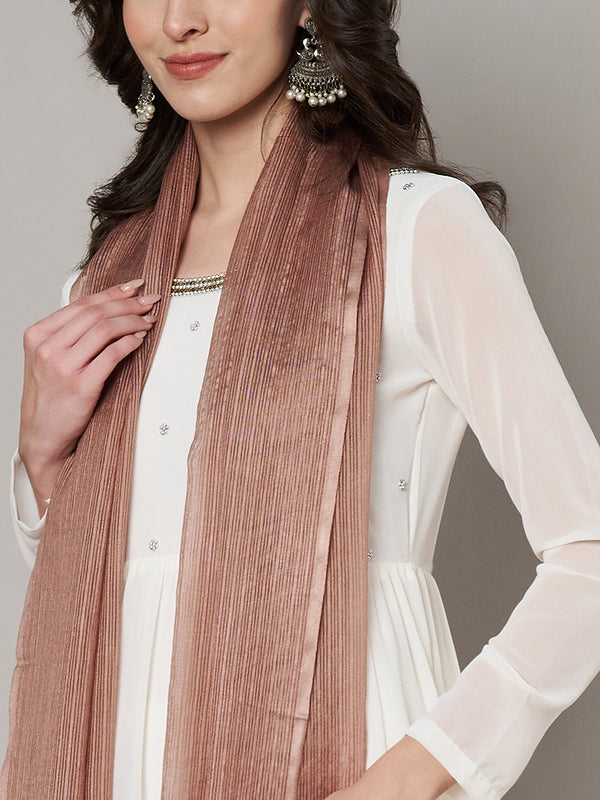 Elegant Light Brown Cotton Dupatta with Subtle Woven Stripes & Tassel Detailing (Size: 2.5x1 m Approx)