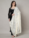Soft White Dupatta with Cotton Thread Floral Embroidery & Lace Border (Size: 2.5x1 m Approx)