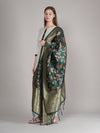 Bottle Green Paithani Silk Dupatta with Multicolour Floral Zari Weave (Size: 2.5x1 m Approx)