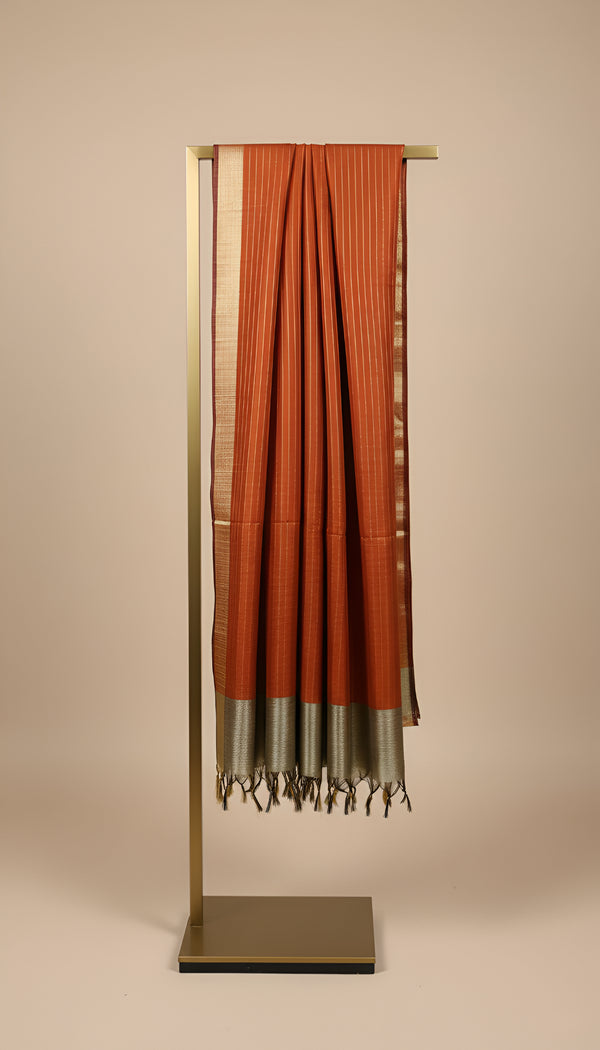 Orange Striped Silk Dupatta with Zari Border | Elegant Ethnic Drape (2.5 Metres Approx.)