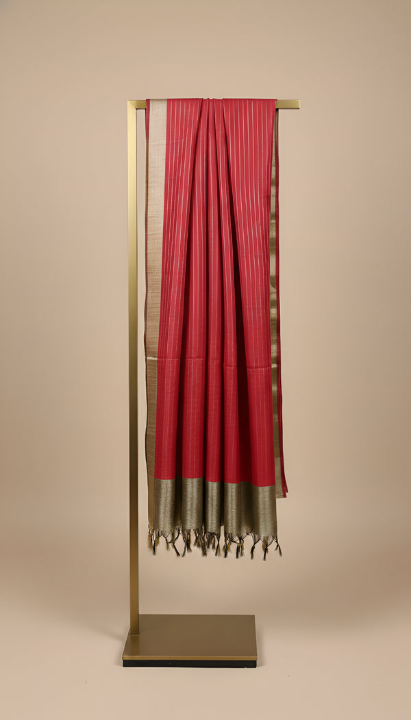Red Striped Silk Dupatta with Zari Border | Elegant Ethnic Drape (2.5 Metres Approx.)