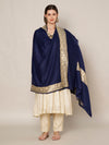 Navy Blue Woolen Women Shawl with Gold Border – 80x40 Inches