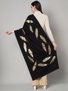 Wool Black Feather Motif Women Stole | Elegant Woven Wrap with Metallic Accents (80 × 28 Inches)