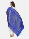 Blue Banarasi Silk Dupatta with Intricate Woven Zari Motifs & Classic Border (Size: 2.5x1 m Approx)