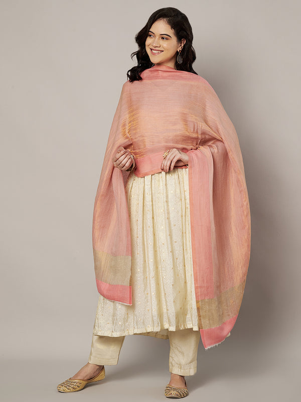 Reversible Wool Peach Women Stole with Moonlight Zari Border | Elegant Winter Wrap | 80 × 28 Inches