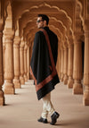 Elegant Black Woolen Mens Shawl with Embroidered Border – Ethnic Wrap (80 x 40 Inches)