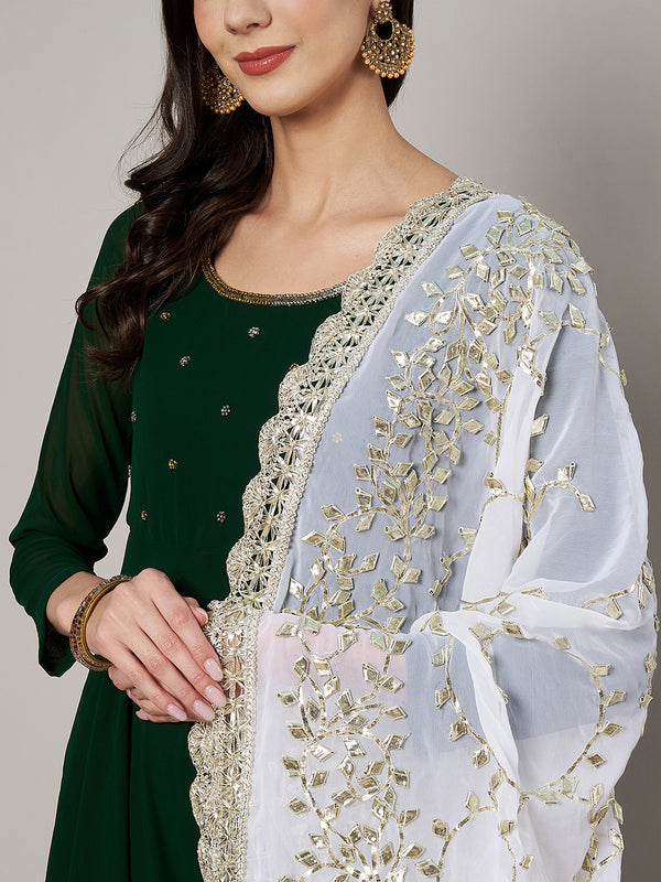 White Georgette Dupatta with Hand Gota Patti Work (Size: 2.5x1 m Approx)