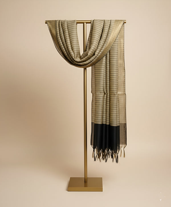 Beige Striped Silk Dupatta with Zari Border | Elegant Ethnic Drape (2.5 Metres Approx.)