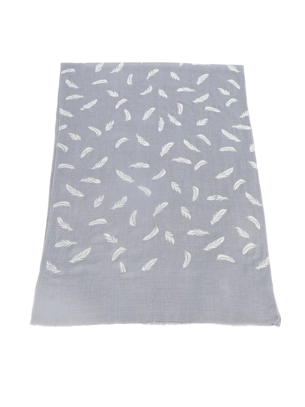 Micro Wool Grey Feather Motif Women Stole | Soft Wrap with Subtle Woven Accents (80 × 28 Inches)