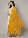 Yellow Chinon Dupatta with Gold Stripe Sequin Work & Gota Border (Size: 2.5x1 m Approx)
