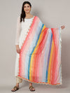Multicolour Striped Georgette Dupatta with Gota Lace Border (Size: 2.5x1 m Approx)