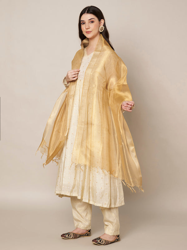 Golden Cotton Silk Dupatta with Subtle Woven Texture (Size: 2.5x1 m Approx)