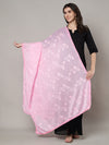 Soft Pink Ombre Dupatta with Cotton Thread Floral Embroidery & Lace Border (Size: 2.5x1 m Approx)