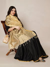 Brown & Ivory Striped Cotton Silk Dupatta with Tassel Finish (Size: 2.5x1 m Approx)