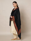 Woolen Women Shawl in Warm Black with Intricate Traditional Embroidered Border (80 x 40 Inches)