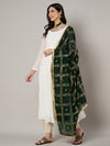 Bottle Green Chinon Dupatta with Gold Grid Embellishment (Size: 2.5x1 m Approx)