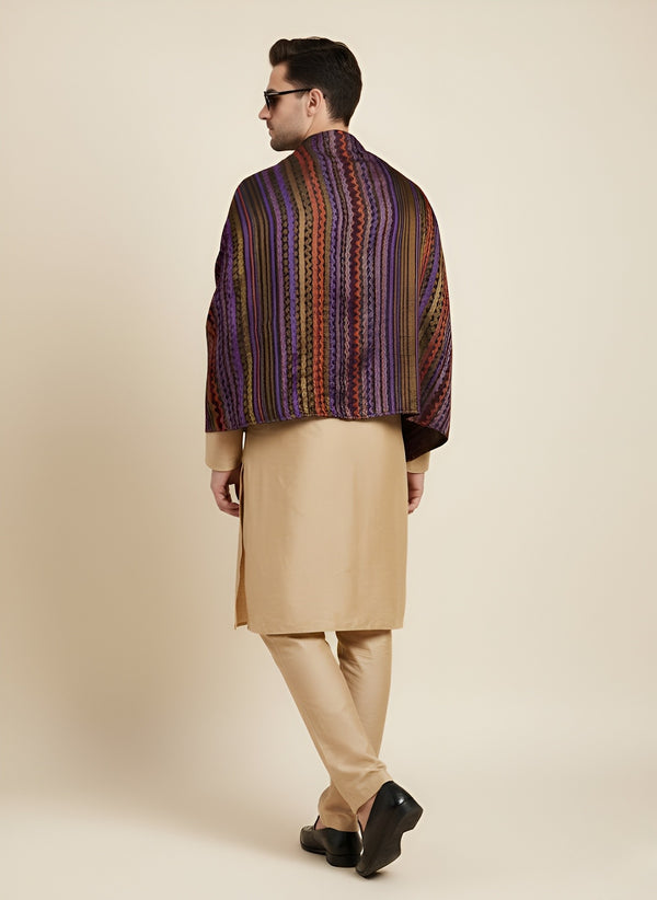 Woolen Zig-Zag Moonlight Zari Mens Stole | Heritage Wrap (80 x 28 Inches)