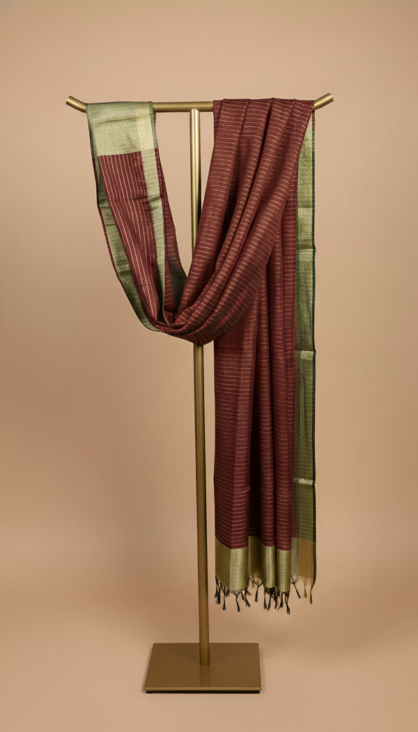 Maroon Striped Silk Dupatta with Zari Border | Elegant Ethnic Drape (2.5 Metres Approx.)