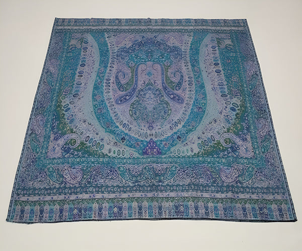 Kani Work Bamboo Silk Cutwork Women Shawl – Teal & Blue Elegance (80 x 40 Inches)