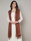 Brown Sheer Handwoven Cotton Dupatta with Tassel Finish (Size: 2.5x1 m Approx)