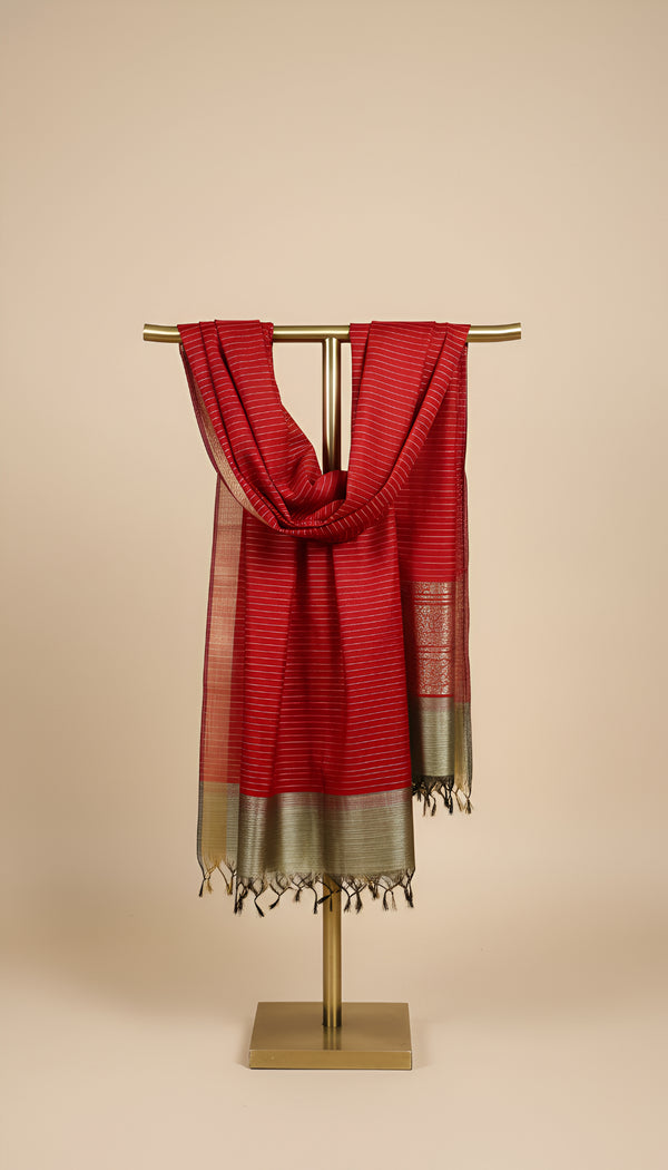 Striped Silk Dupatta with Zari Border | Elegant Ethnic Drape (2.5 Metres Approx.)