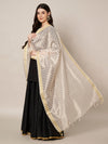 Grey & Gold Striped Cotton Silk Dupatta with Tassel Finish (Size: 2.5x1 m Approx)