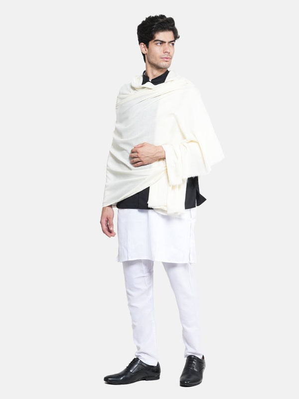 Solid Ivory Fine Wool Mens Shawl – Soft Winter Wrap (80 x 40 Inches)