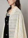 White & Olive Cotton Dupatta with Subtle Striped Weave and Woven Border (Size: 2.5x1 m Approx)
