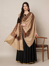 Woolen Women Shawl in Warm Beige with Intricate Traditional Embroidered Border (80 x 40 Inches)