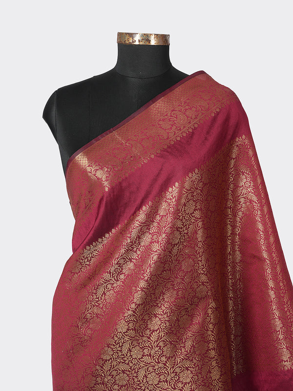 Maroon Banarasi Silk Dupatta with All-Over Woven Floral Zari Jaal (Size: 2.5x1 m Approx)