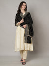 Black Chinon Dupatta with Scalloped Embroidered Border & Sequin Motifs (Size: 2.5x1 m Approx)