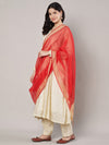 Coral Red Chanderi Silk Dupatta with Gold Border & Tassels (Size: 2.5x1 m Approx)